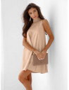 Trapezowa sukienka mini ze stójką ARLENA - beżowa