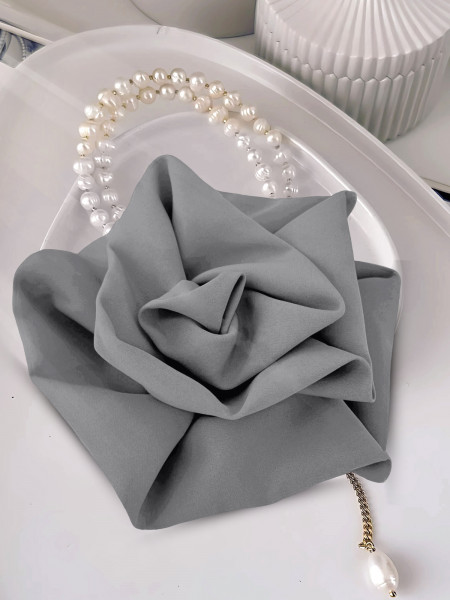 Broszka przypinana róża materiałowa - szara