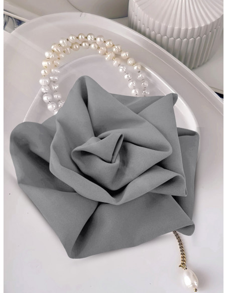 Broszka przypinana róża materiałowa - szara
