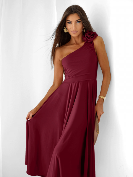 Sukienka midi na jedno ramię AMIREA - bordowa 2