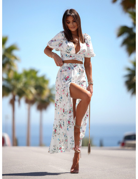 Wp długa spódnica w kwiaty - biała