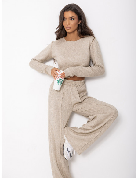 Komplet dzianinowy z szerokimi spodniami DANEB - beżowy