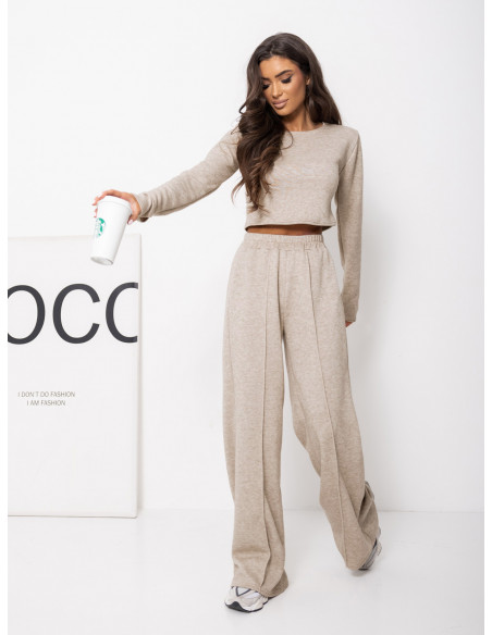 WP dzianinowe szerokie spodnie - beżowe