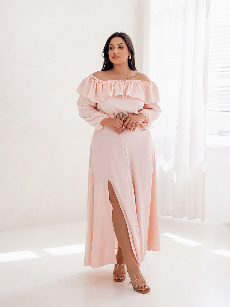 WP sukienka hiszpanka plus size - pudrowy róż