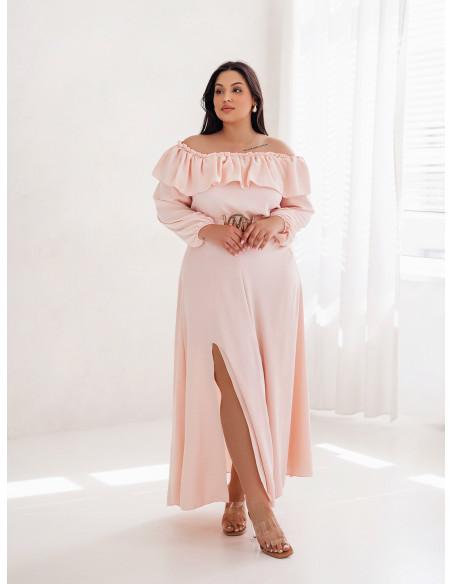 WP sukienka hiszpanka plus size - pudrowy róż