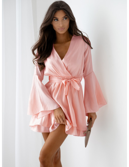 Sukienka z wiskozy z szerokimi rękawami ZHERINA - pudrowy róż