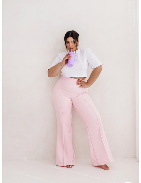 WP eleganckie szerokie spodnie plus size - pudrowy róż