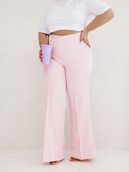 WP eleganckie szerokie spodnie plus size - pudrowy róż 2