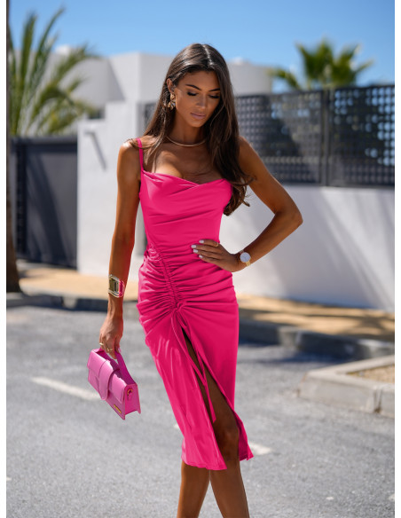 WP dopasowana sukienka z marszczeniem - fuksjowa