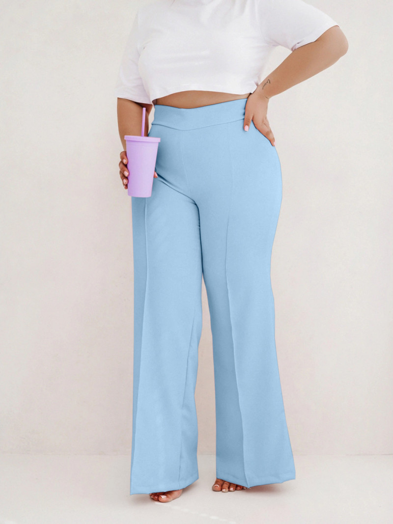 WP eleganckie szerokie spodnie plus size - błękitne