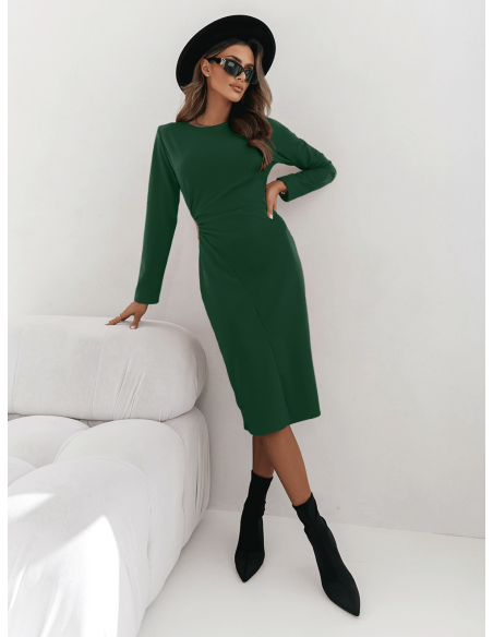 WP elegancka sukienka z wycięciem z boku - butelkowa zieleń