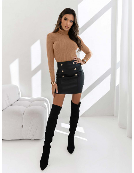 Prążkowany sweter z golfem - LYNETTE - beżowy