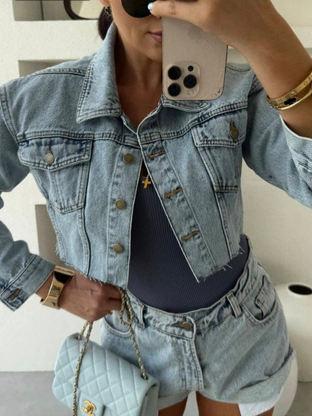 Krótka kurtka katana jeansowa SOMMA - niebieska 2