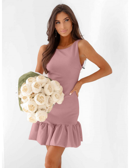 Trapezowa sukienka mini z falbaną IRRIA - brudny róż