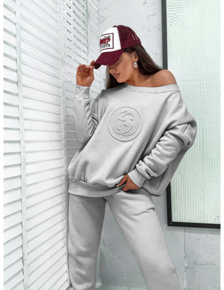 Komplet dresowy z wytłaczanym logo TABITHA - szary melanż