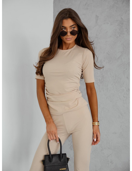 Komplet bluzka i spodnie z layocelu MONA - beżowy