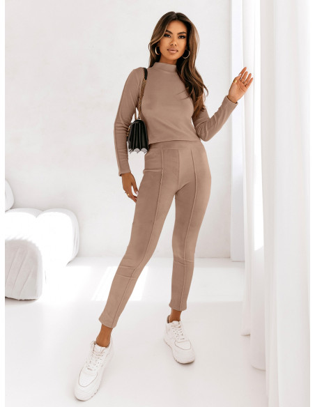 Welurowy komplet bluzka+spodnie SERANO - mocha mouse