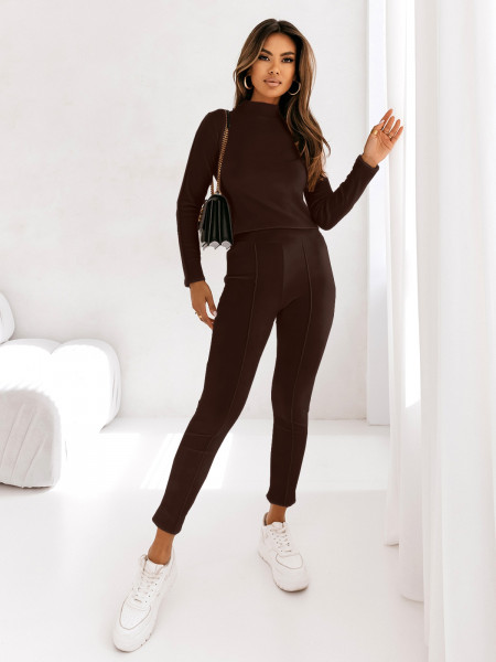Welurowy komplet bluzka+spodnie SERANO - czekoladowy 2