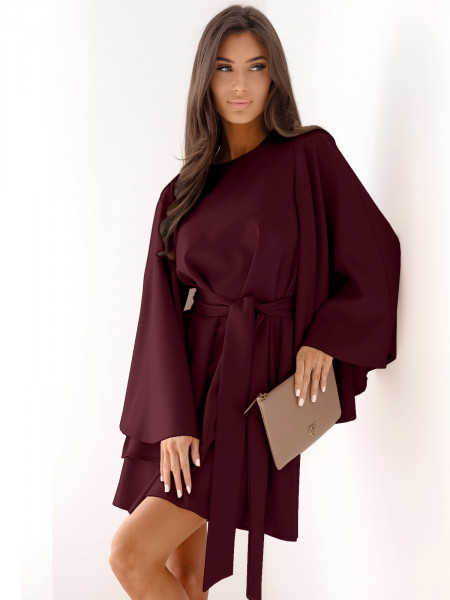 Trapezowa sukienka z szerokimi rękawami ENJA - bordowa 2