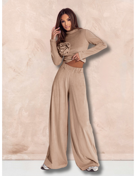 Welurowy dres spodnie + bluza ROSE - mocha mousse