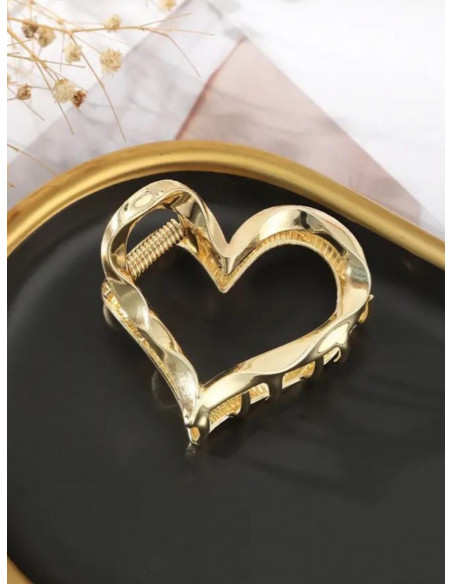 Spinka do włosów metalowa klamra XL SERCE - złota