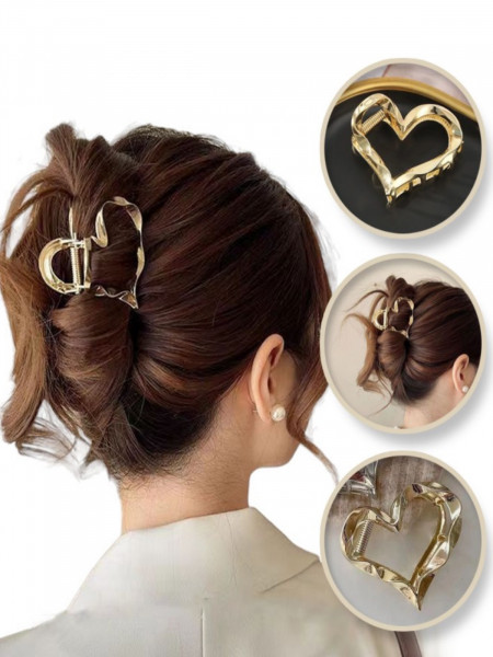 Spinka do włosów metalowa klamra XL SERCE - złota 2
