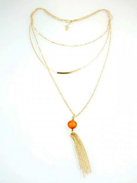 Naszyjnik długi potrójny z koralikiem - pomarańczowy 2