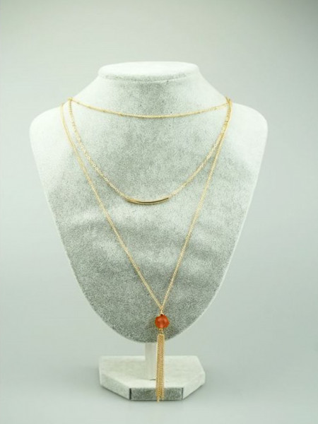 Naszyjnik długi potrójny z koralikiem - pomarańczowy
