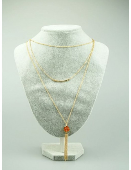 Naszyjnik długi potrójny z koralikiem - pomarańczowy