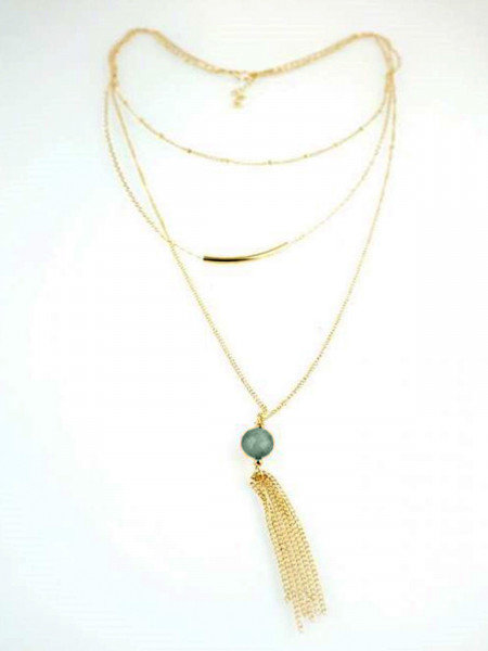 Naszyjnik długi potrójny z koralikiem - zielony