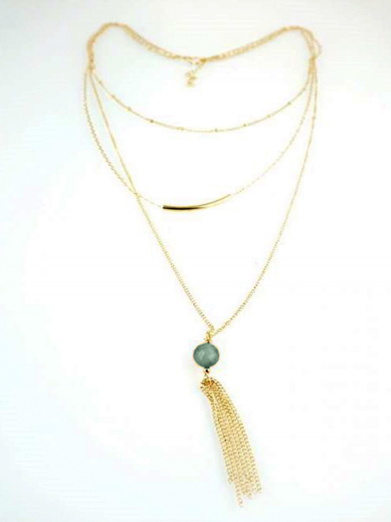 Naszyjnik długi potrójny z koralikiem - zielony