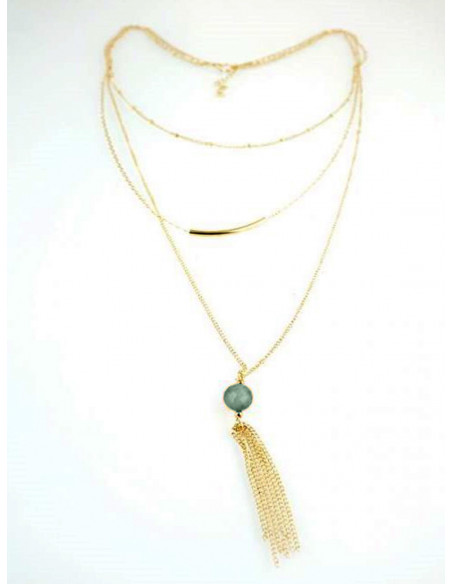 Naszyjnik długi potrójny z koralikiem - zielony