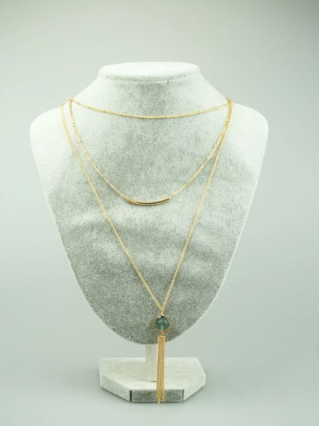 Naszyjnik długi potrójny z koralikiem - zielony 2