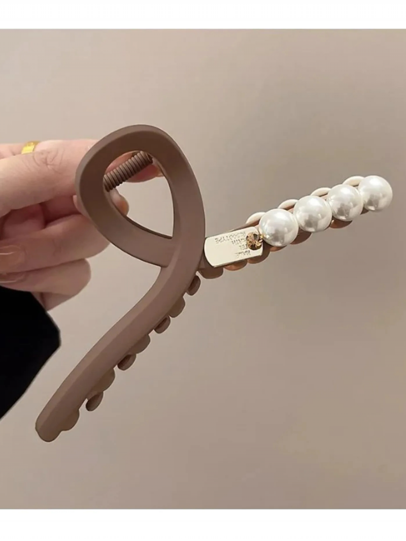 Spinka do włosów klamra XL z perłami - brązowa