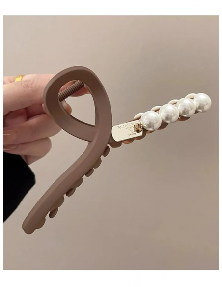 Spinka do włosów klamra XL z perłami - brązowa