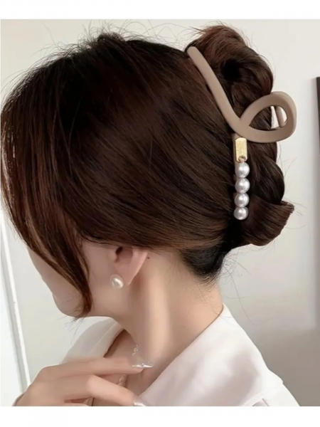 Spinka do włosów klamra XL z perłami - brązowa 2