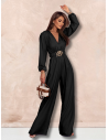 Elegancki kombinezon z szerokimi nogawkami VICKY - czarny