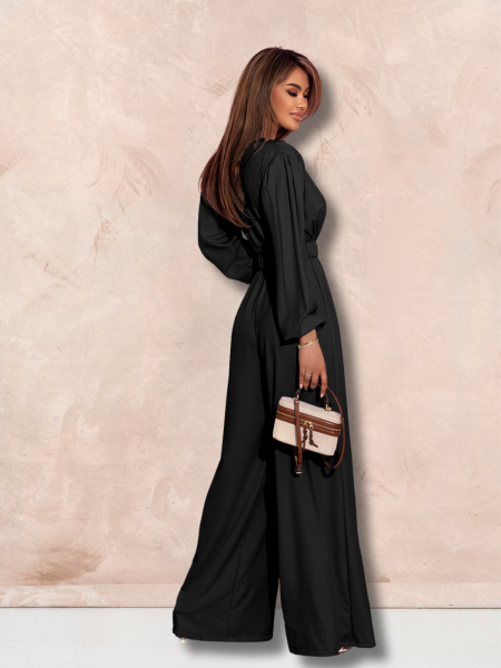 Elegancki kombinezon z szerokimi nogawkami VICKY - czarny 2