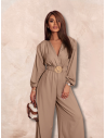 Elegancki kombinezon z szerokimi nogawkami VICKY - beżowy