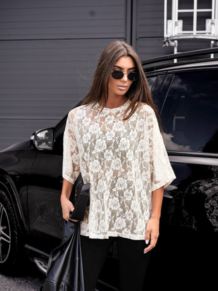 Koronkowa bluzka t-shirt SOLIA - ecru 2