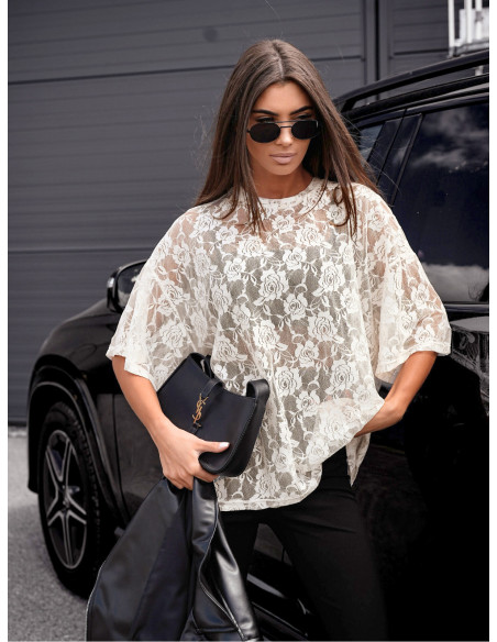 Koronkowa bluzka t-shirt SOLIA - ecru