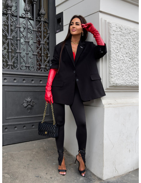 Elastyczne legginsy z pęknięciem na nogawce LETTA - czarne