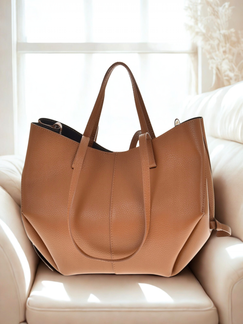 Skórzana torebka shopper - camel