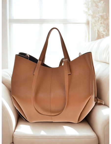 Skórzana torebka shopper - camel