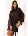 Trapezowa sukienka z szerokimi rękawami ENJA - czekoladowa