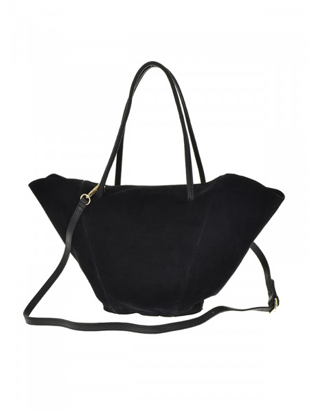 Skórzana torebka zamszowa shopper - czarna 2