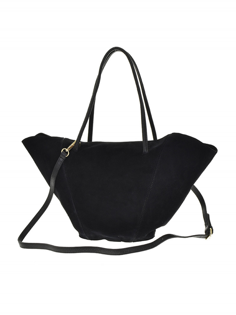 Skórzana torebka zamszowa shopper - czarna