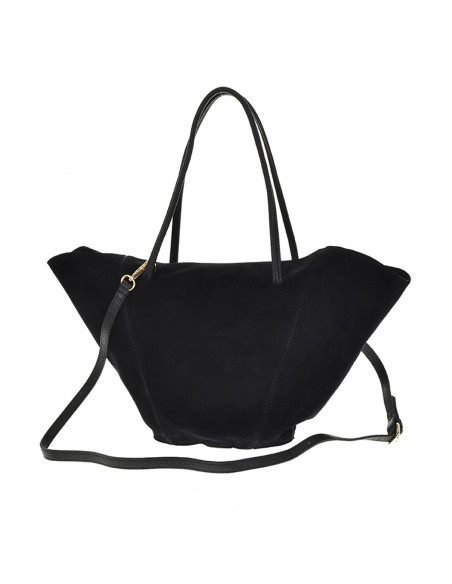 Skórzana torebka zamszowa shopper - czarna