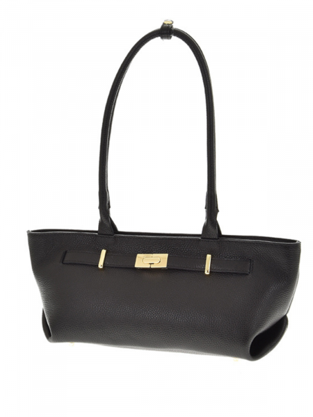 Skórzana torebka na długich rączkach - czarna 2