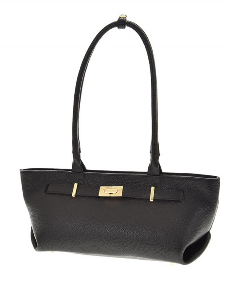 Skórzana torebka na długich rączkach - czarna